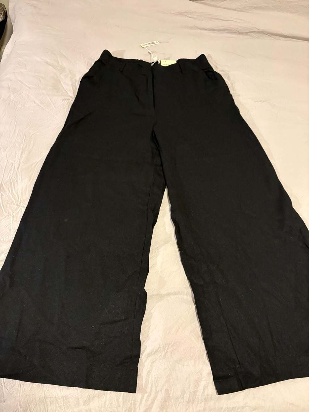 Max Studio Blended Linen Wide Leg Trousers Size XL Black